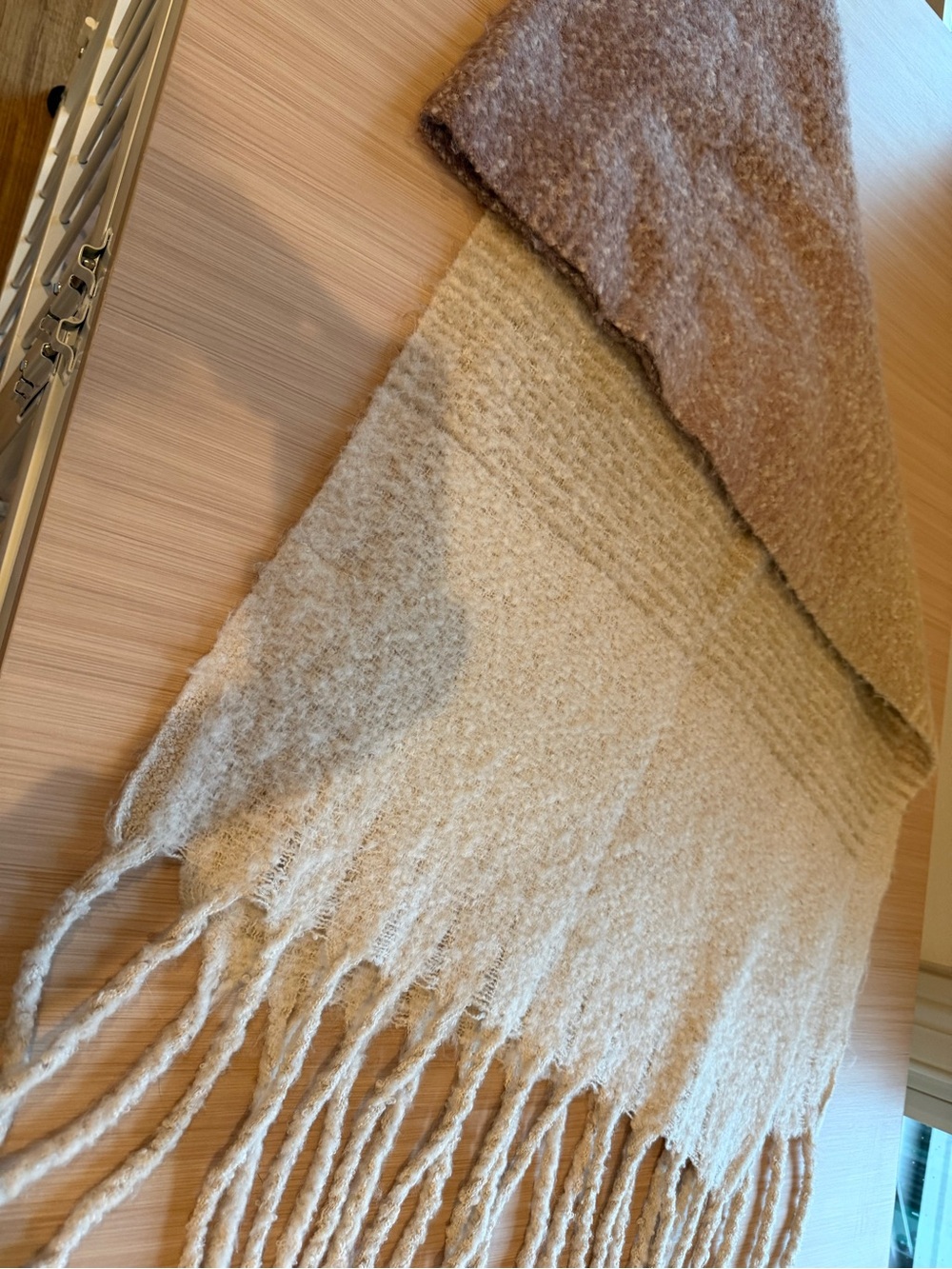Soft Cream Fringe Wrap Scarf - Lightweight Neutral Layer